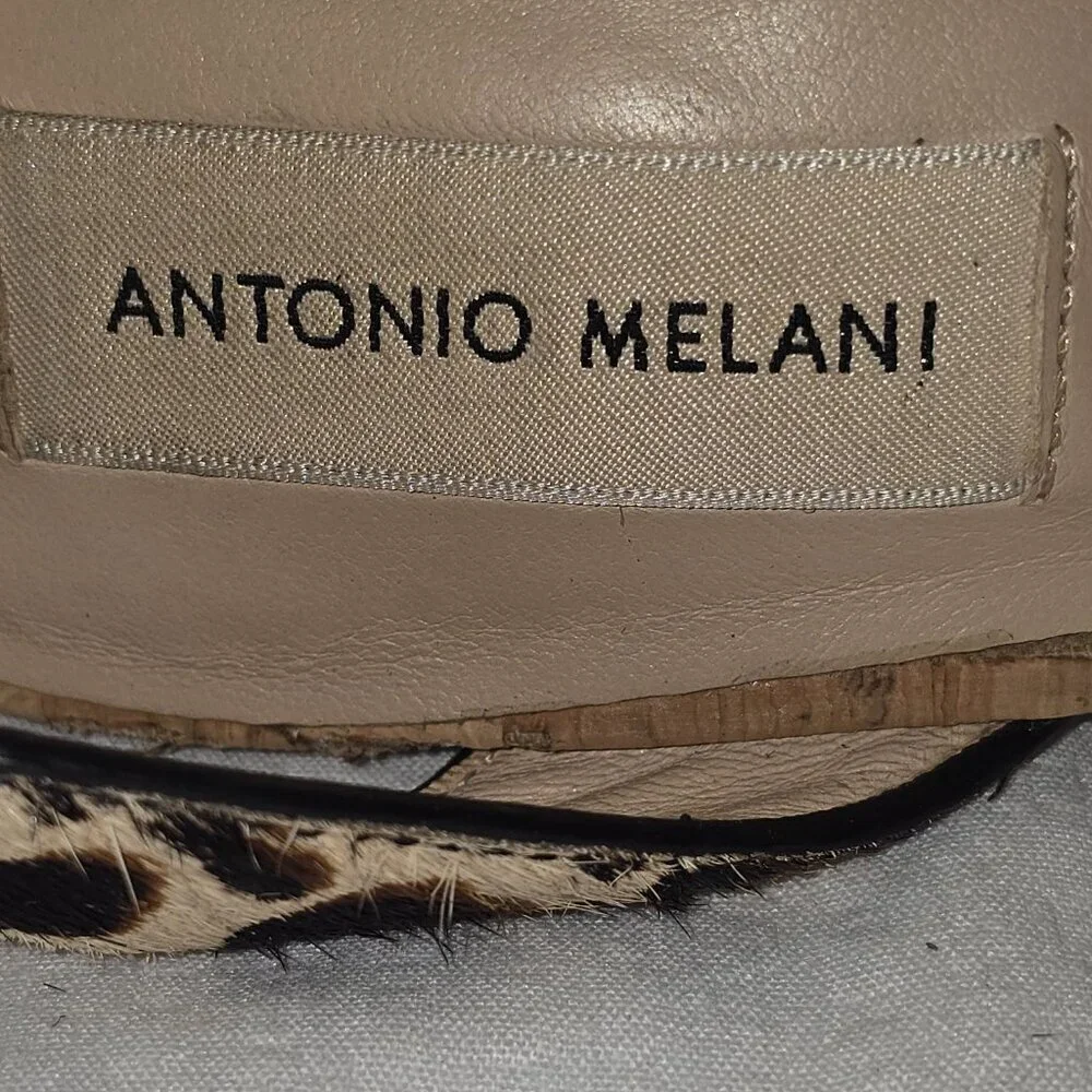 ANTONIO MELANI LEATHER ANKLE STRAP WEDGE SANDAL LEOPARD PRINT WOMENS SIZE 8.5